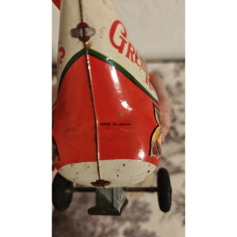 Vintage Yuletide Wind Up Santa Reindeer Christmas Copter Tin Toy‎ Japan